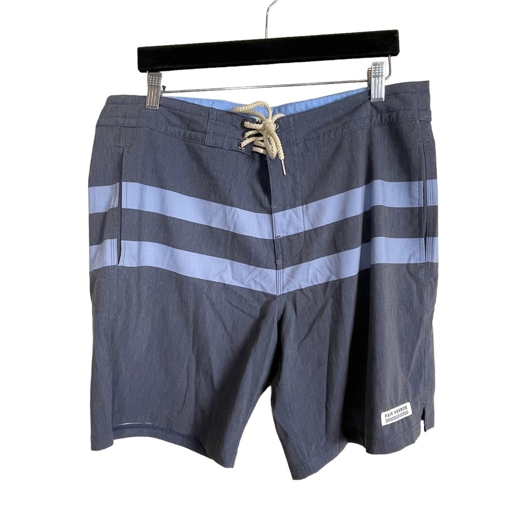 Fair Harbor Board Hybrid Shorts Size 34 Gray‎ Blue Coastal Striped Color Block